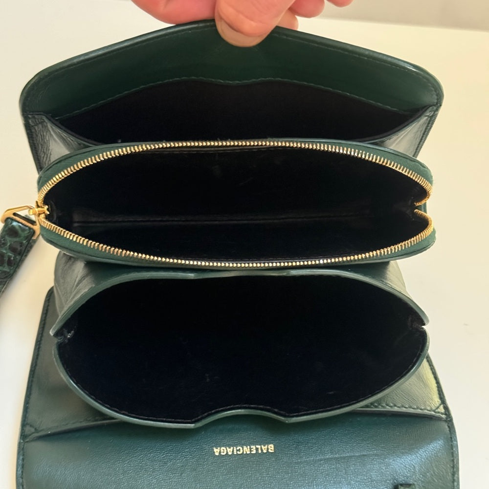 Balenciaga Croc-Embossed B. Shoulder Bag