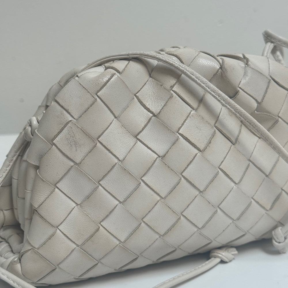 Bottega Veneta Mini Intrecciato Leather Pouch Clutch White