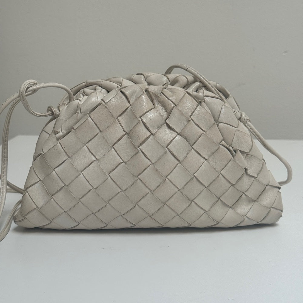 Bottega Veneta Mini Intrecciato Leather Pouch Clutch White