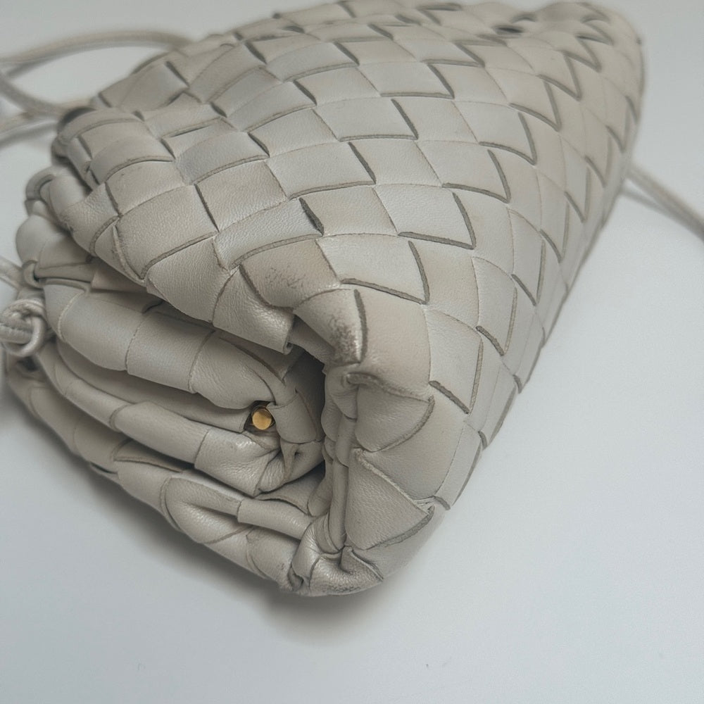 Bottega Veneta Mini Intrecciato Leather Pouch Clutch White