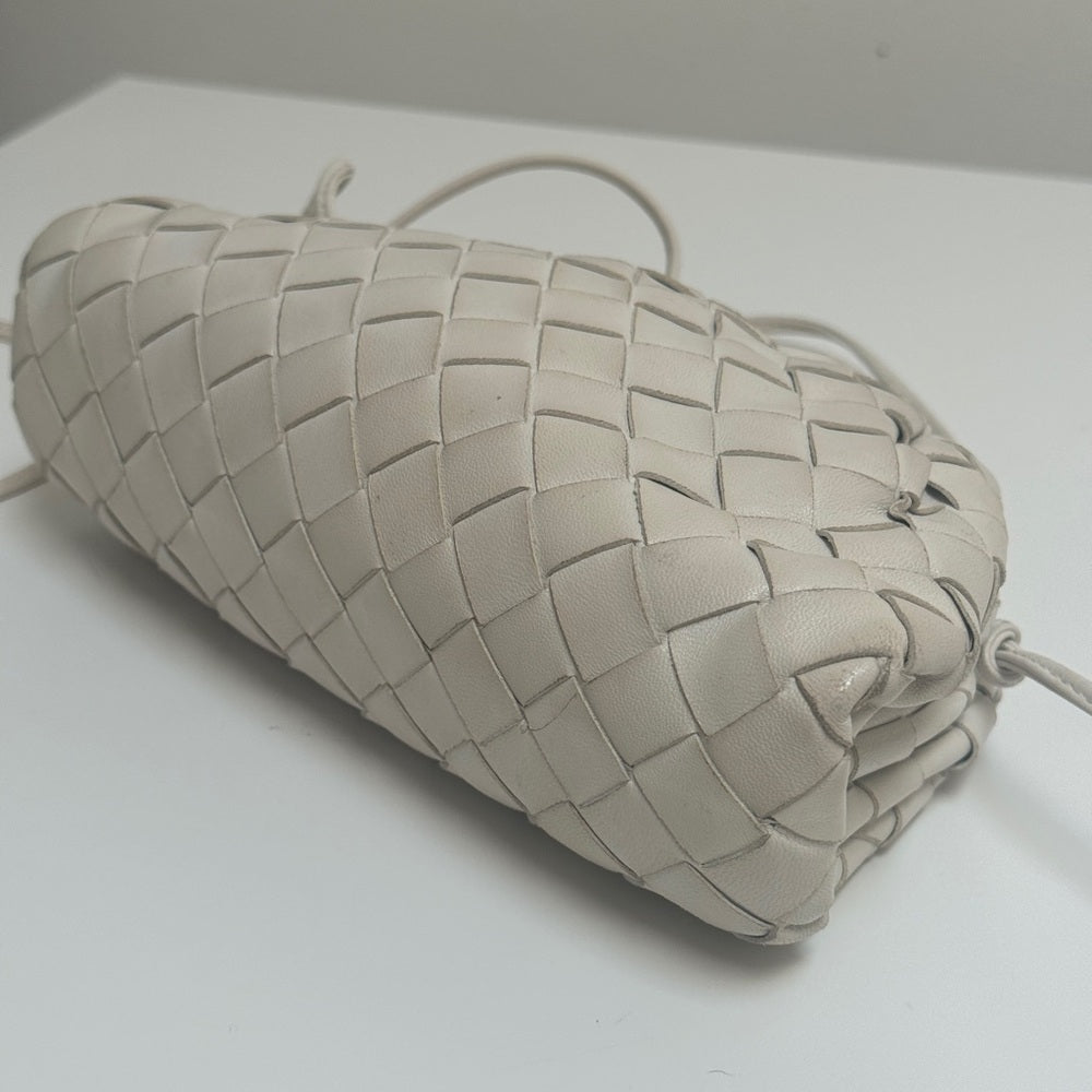 Bottega Veneta Mini Intrecciato Leather Pouch Clutch White