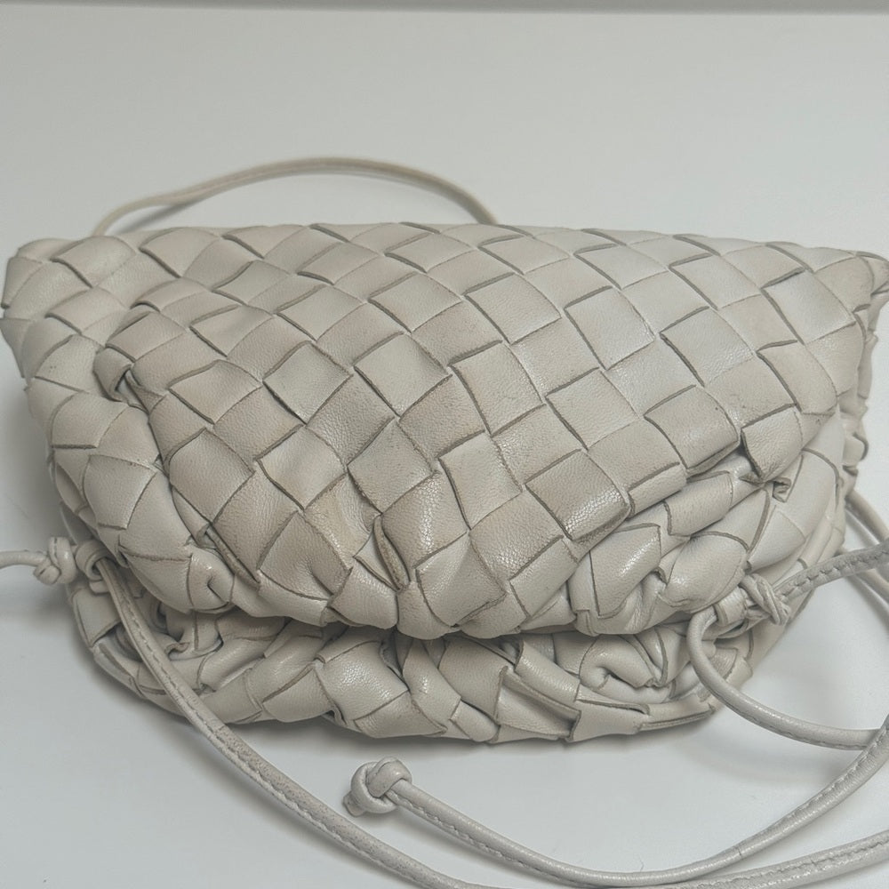 Bottega Veneta Mini Intrecciato Leather Pouch Clutch White