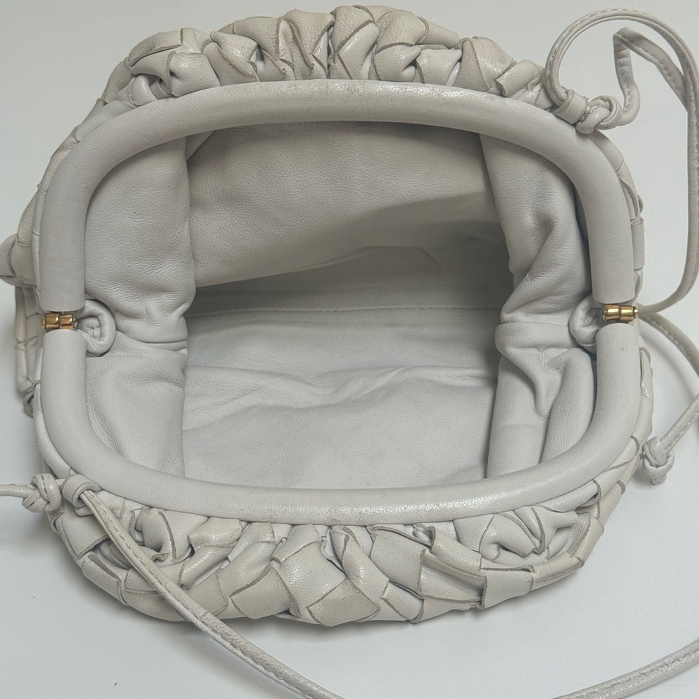 Bottega Veneta Mini Intrecciato Leather Pouch Clutch White