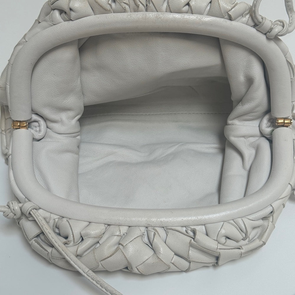 Bottega Veneta Mini Intrecciato Leather Pouch Clutch White