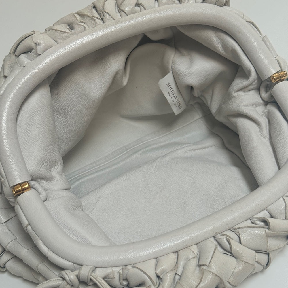 Bottega Veneta Mini Intrecciato Leather Pouch Clutch White