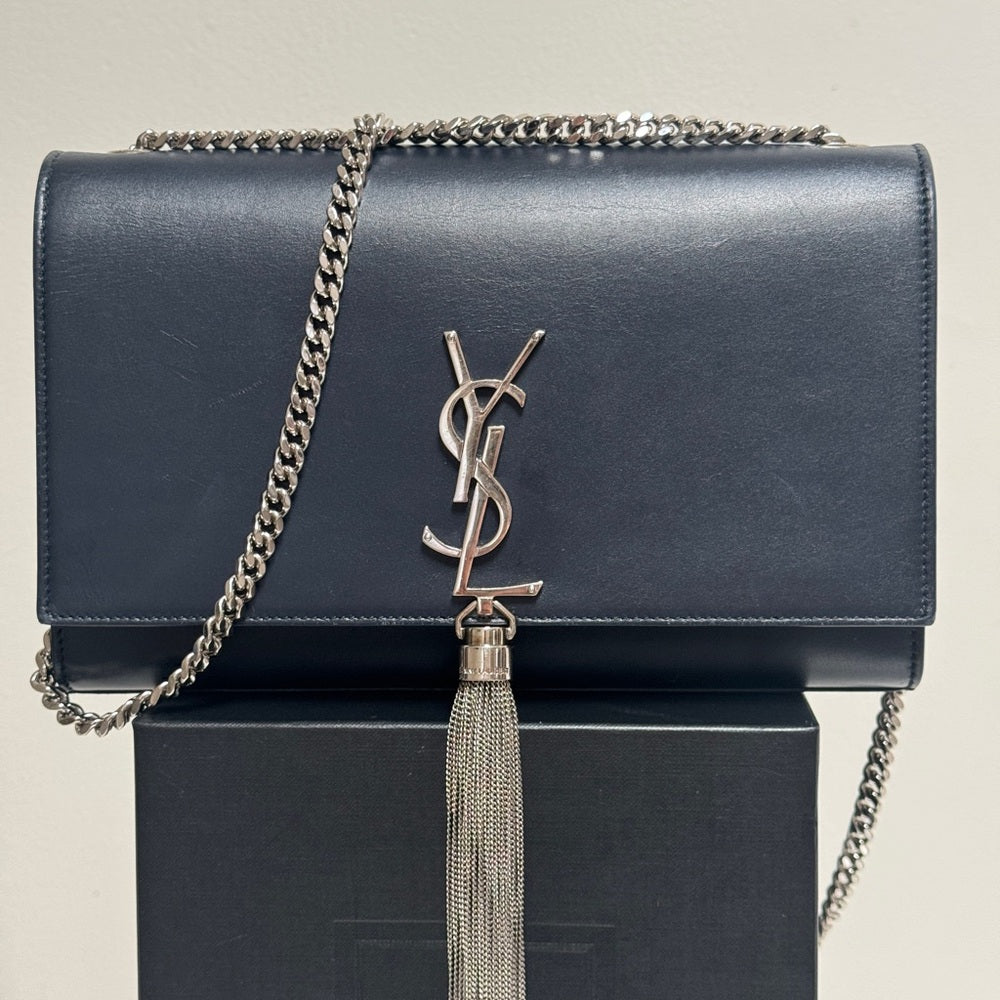 Saint Laurent Kate Medium Tassel Blue Leather Shoulder Bag