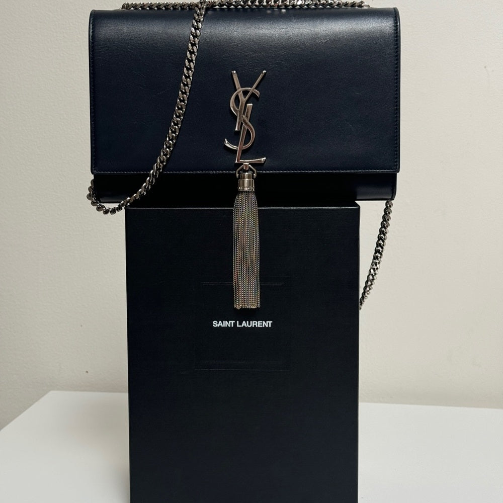Saint Laurent Kate Medium Tassel Blue Leather Shoulder Bag