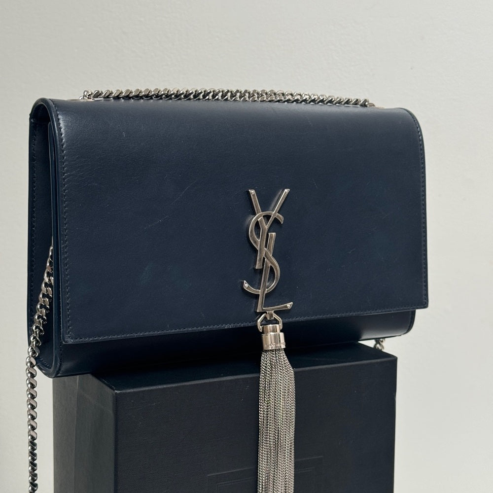 Saint Laurent Kate Medium Tassel Blue Leather Shoulder Bag