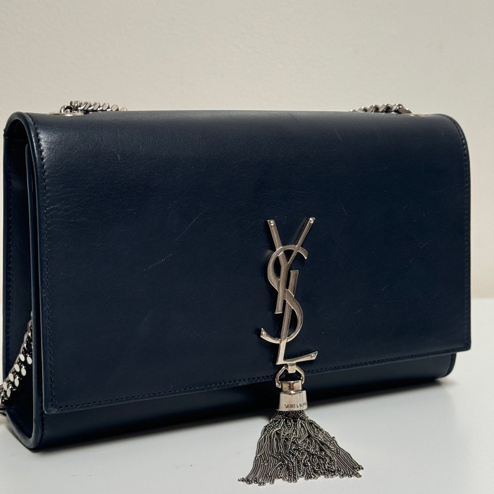 Saint Laurent Kate Medium Tassel Blue Leather Shoulder Bag