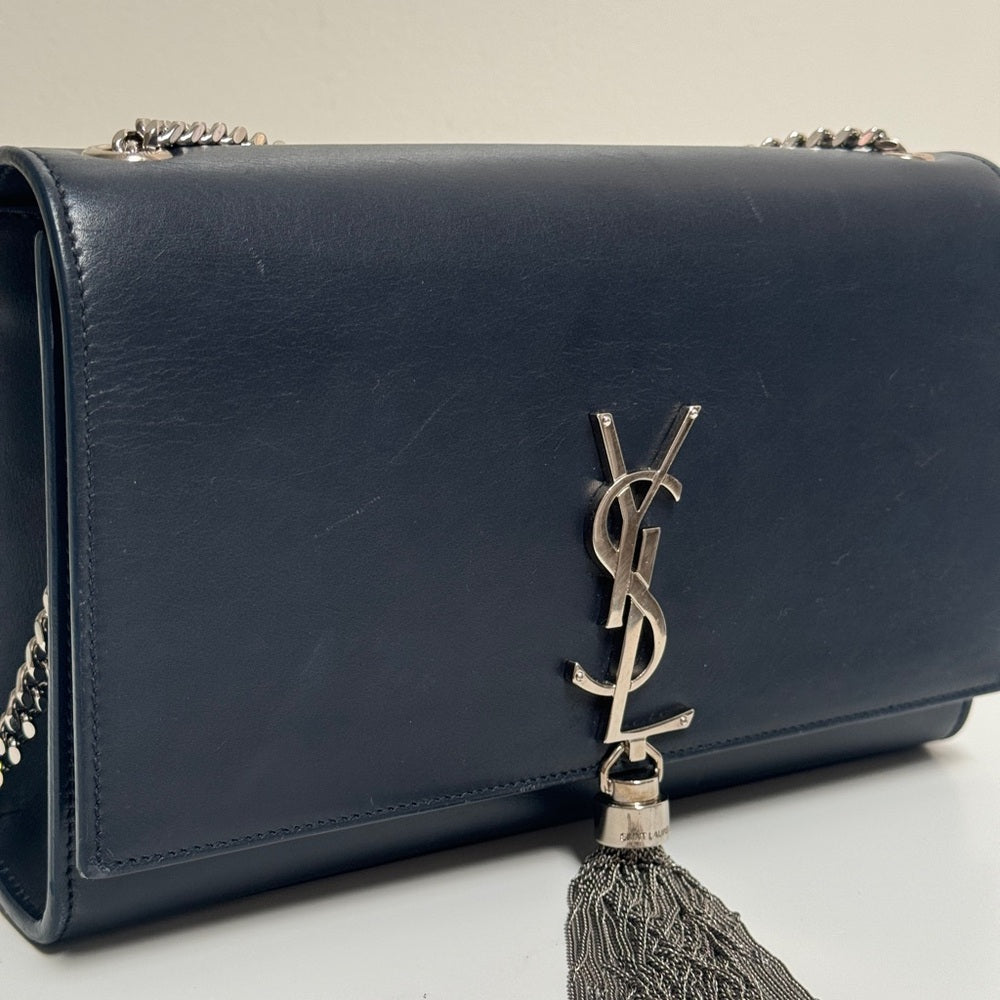 Saint Laurent Kate Medium Tassel Blue Leather Shoulder Bag