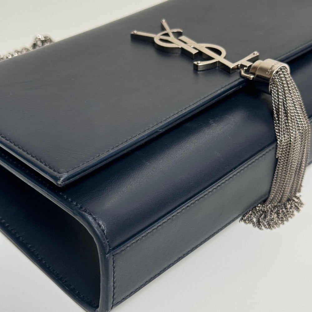 Saint Laurent Kate Medium Tassel Blue Leather Shoulder Bag