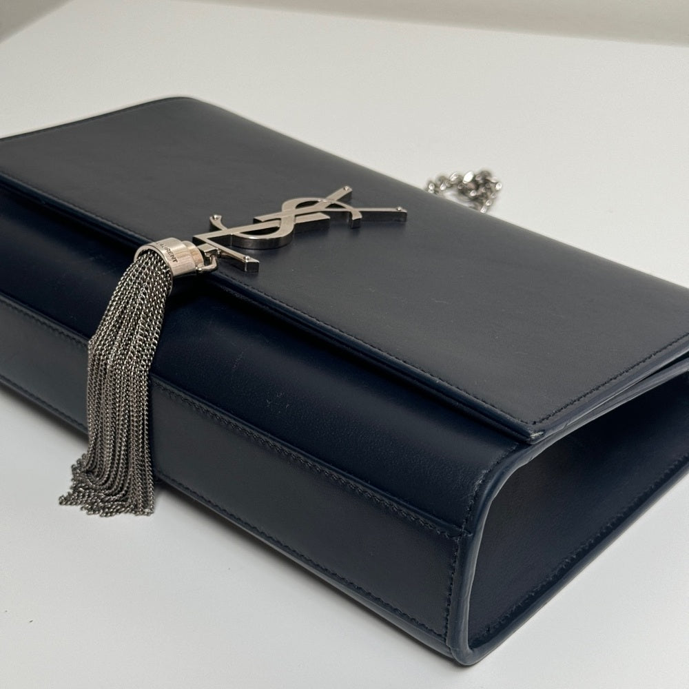 Saint Laurent Kate Medium Tassel Blue Leather Shoulder Bag