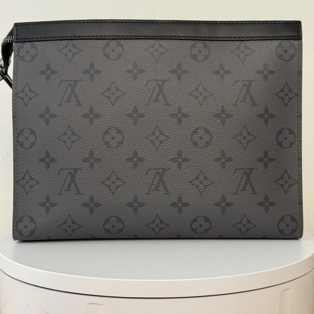 LOUIS VUITTON Monogram Eclipse Pochette Voyage Clutch Bag W/ Coin Pouch