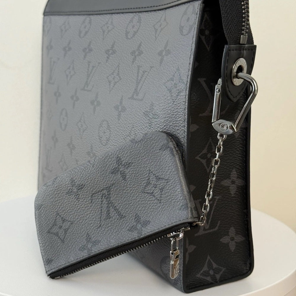 LOUIS VUITTON Monogram Eclipse Pochette Voyage Clutch Bag W/ Coin Pouch