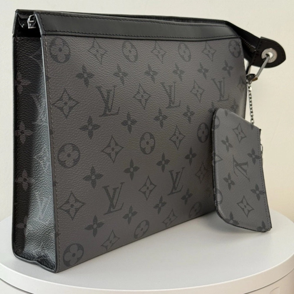 LOUIS VUITTON Monogram Eclipse Pochette Voyage Clutch Bag W/ Coin Pouch