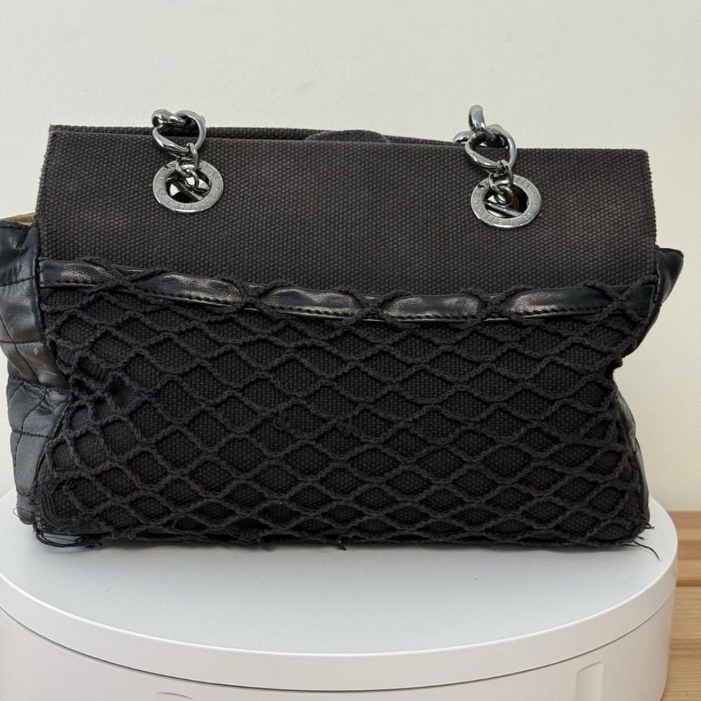 Chanel Chanel Black Choco Bar Leather and Canvas Mesh CC Bag