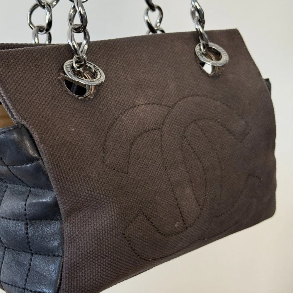 Chanel Chanel Black Choco Bar Leather and Canvas Mesh CC Bag