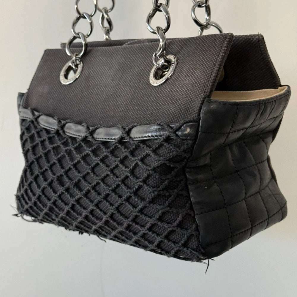 Chanel Chanel Black Choco Bar Leather and Canvas Mesh CC Bag