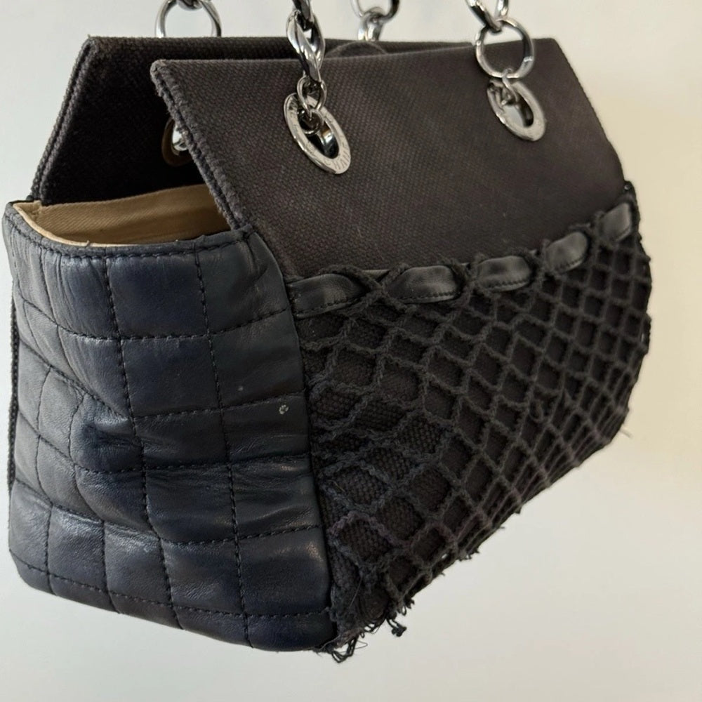 Chanel Chanel Black Choco Bar Leather and Canvas Mesh CC Bag