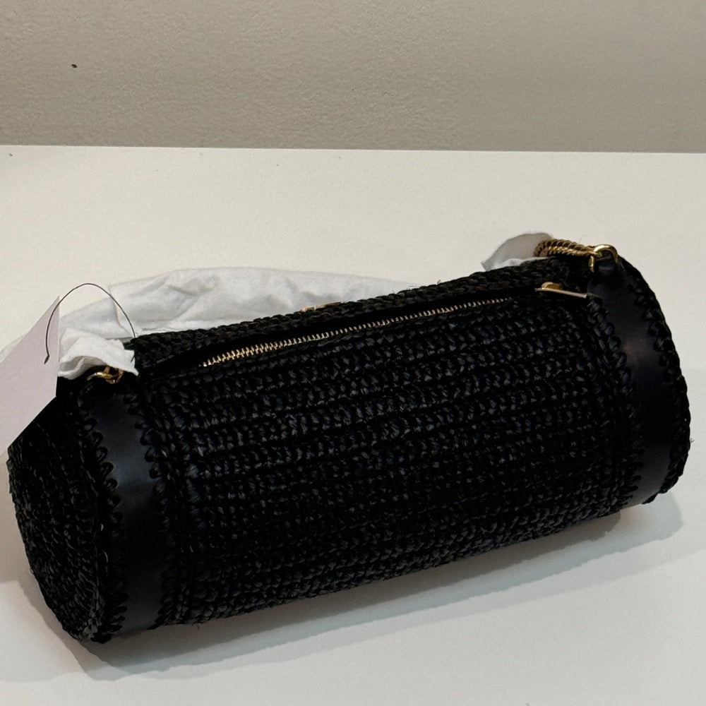 Saint Laurent Small Raffia Cassandre Cylindric Bag Black