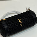 Saint Laurent Small Raffia Cassandre Cylindric Bag Black