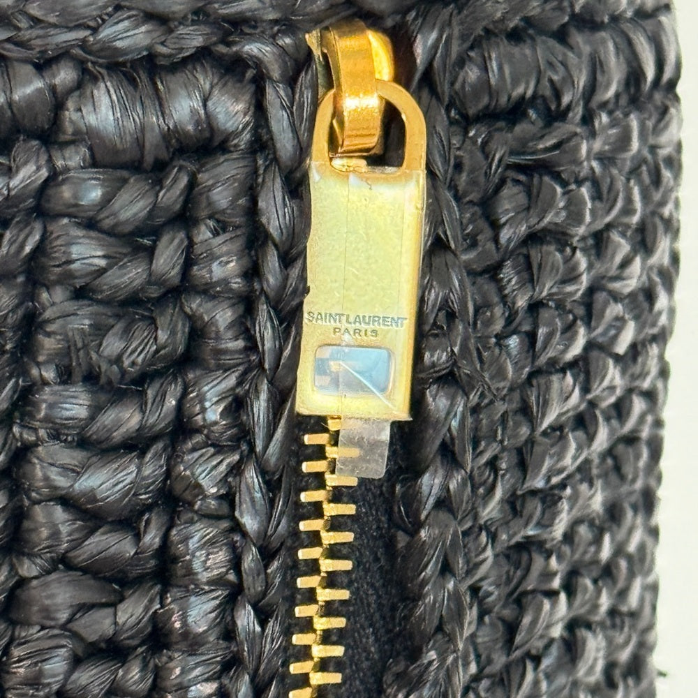 Saint Laurent Small Raffia Cassandre Cylindric Bag Black