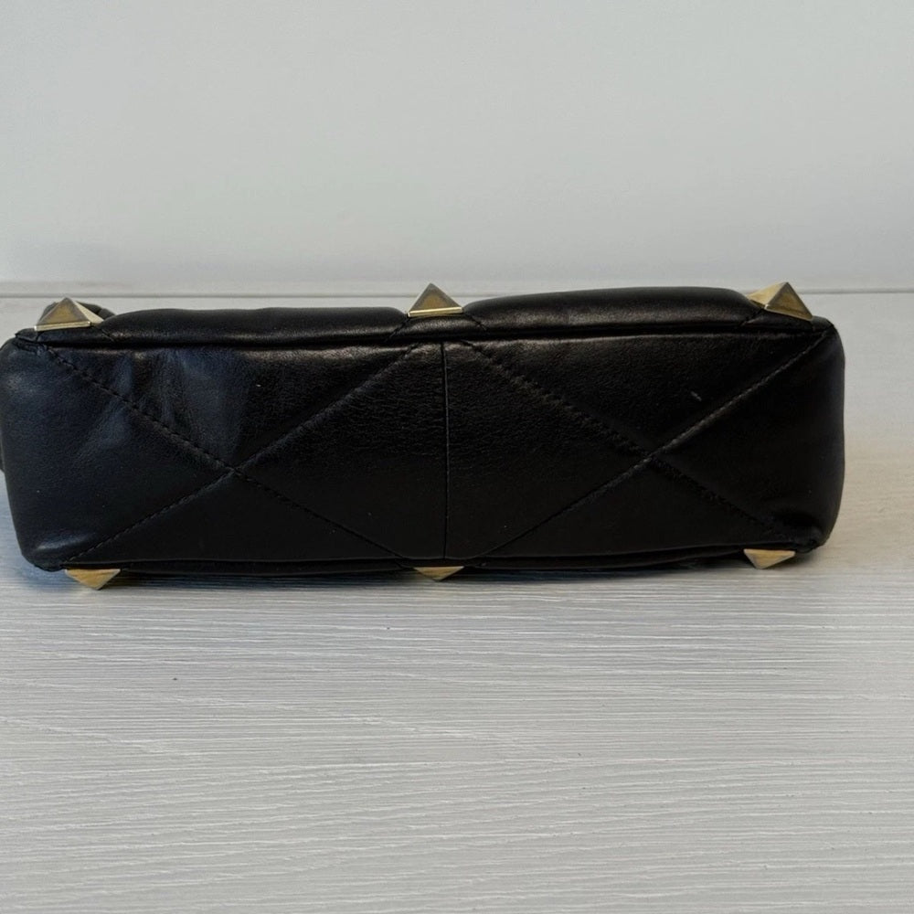 VALENTINO GARAVANI Nappa Roman Stud Shoulder Bag Black Large