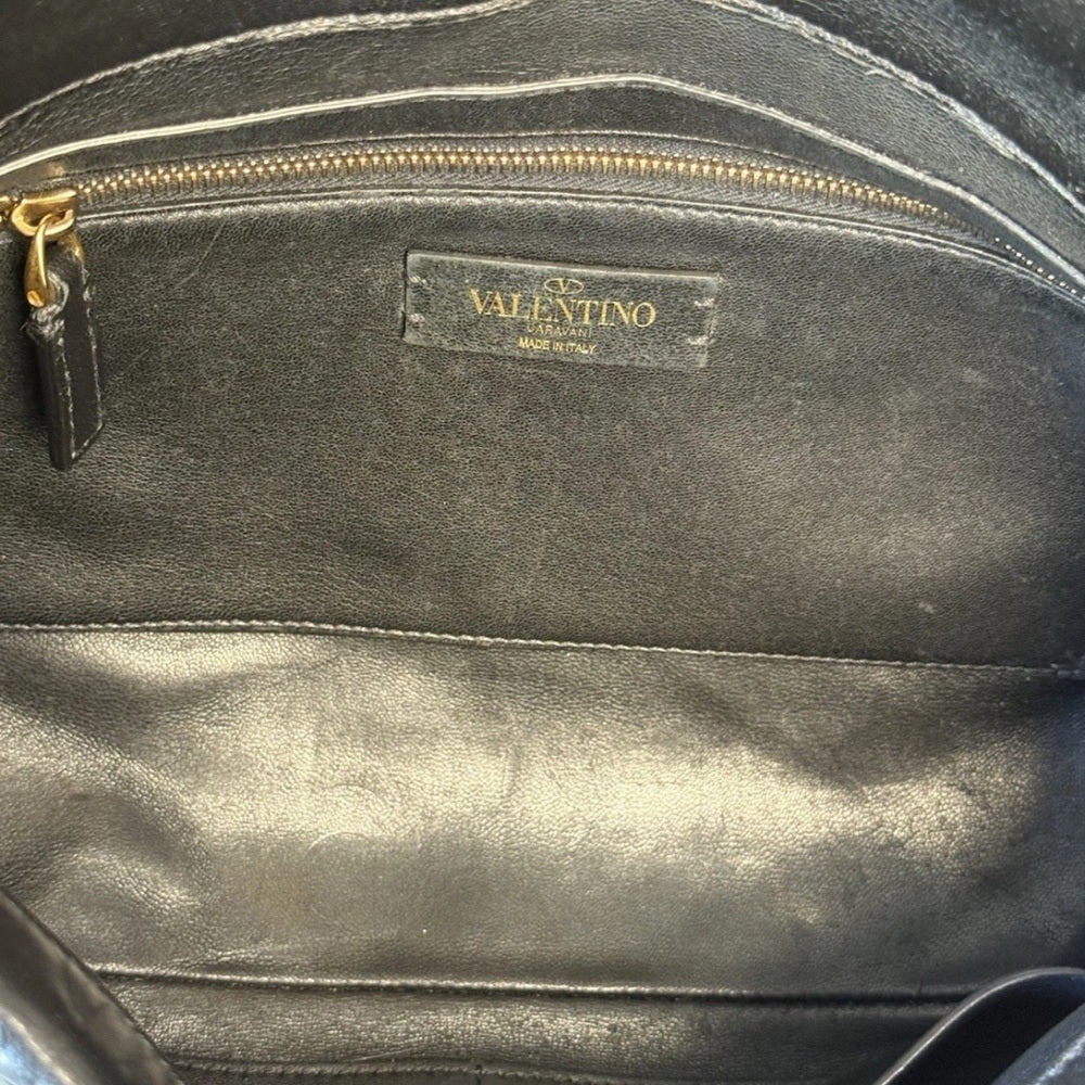 VALENTINO GARAVANI Nappa Roman Stud Shoulder Bag Black Large