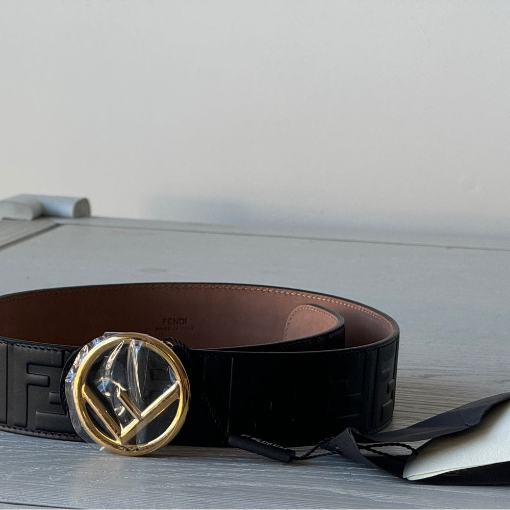 Fendi Belt Calfskin F is Fendi FF 1974 Embossed 70/28 Black