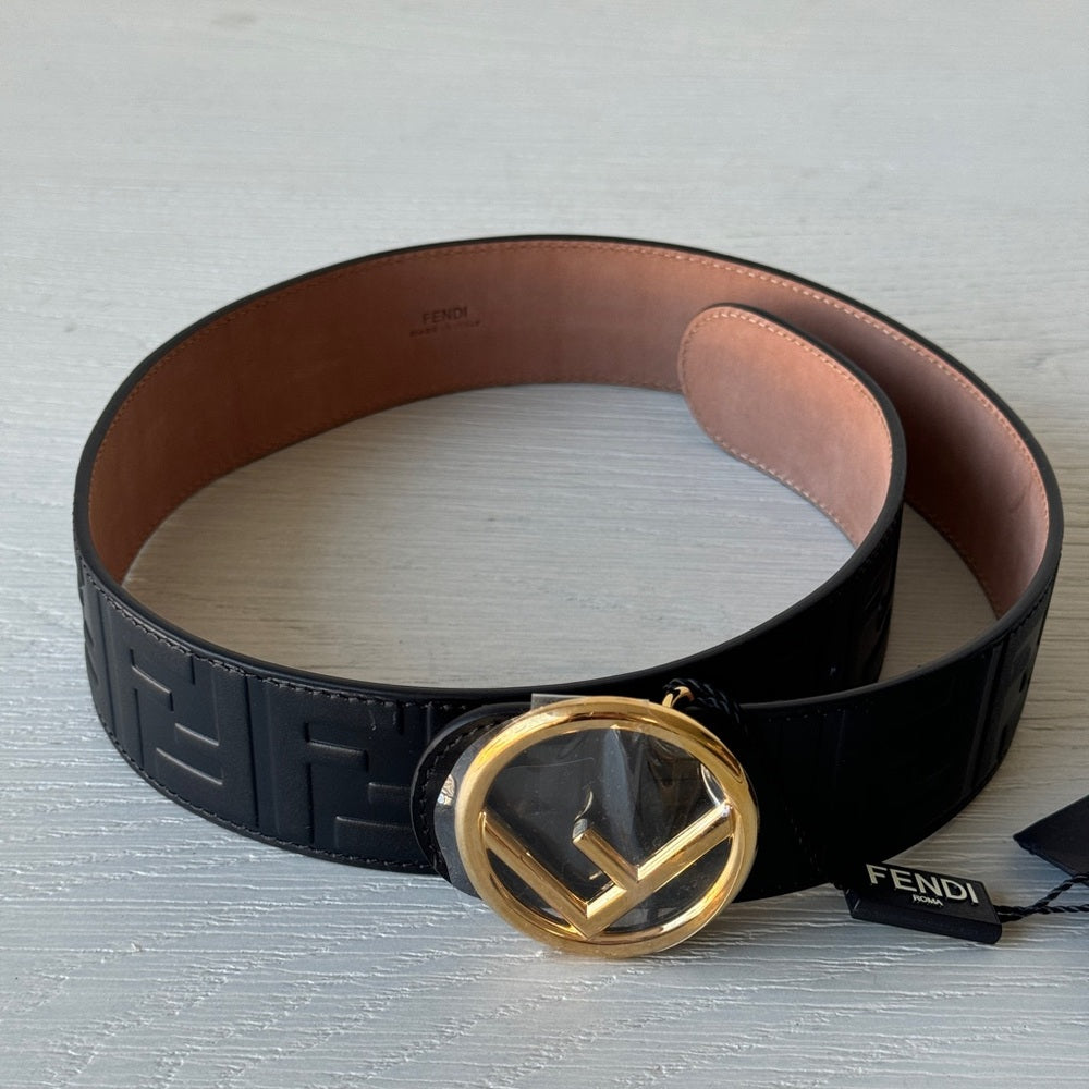 Fendi Belt Calfskin F is Fendi FF 1974 Embossed 70/28 Black