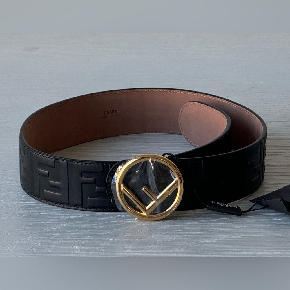Fendi Belt Calfskin F is Fendi FF 1974 Embossed 70/28 Black