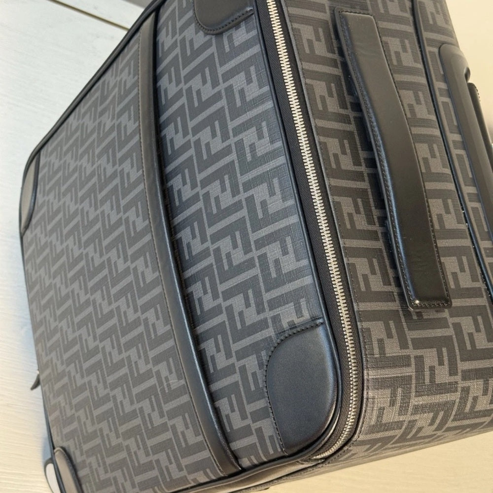 Fendi Luggage Suitcase FF Gray Canvas