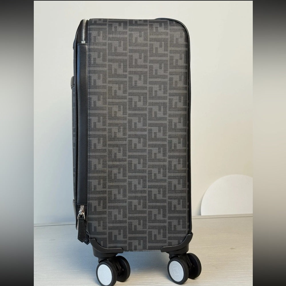 Fendi Luggage Suitcase FF Gray Canvas