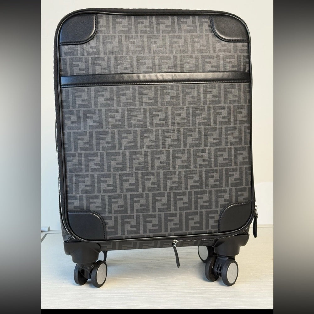 Fendi Luggage Suitcase FF Gray Canvas