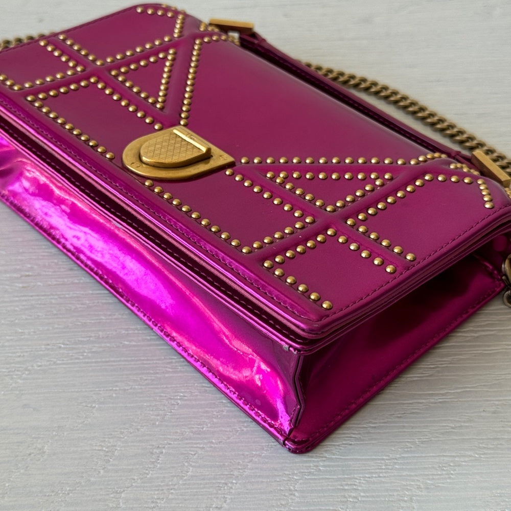 Dior Patent Studded Diorama Top Handle Bag Pink