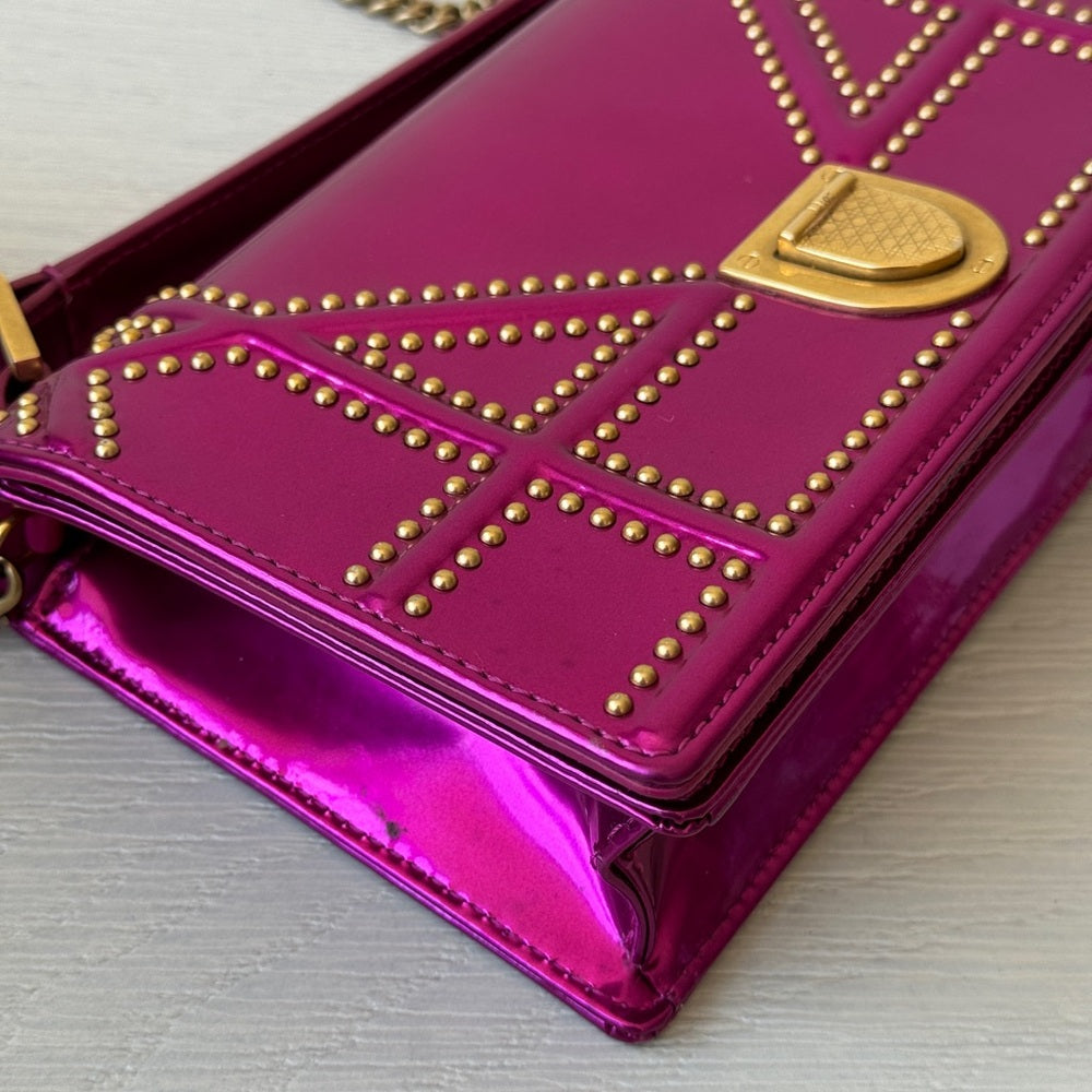 Dior Patent Studded Diorama Top Handle Bag Pink