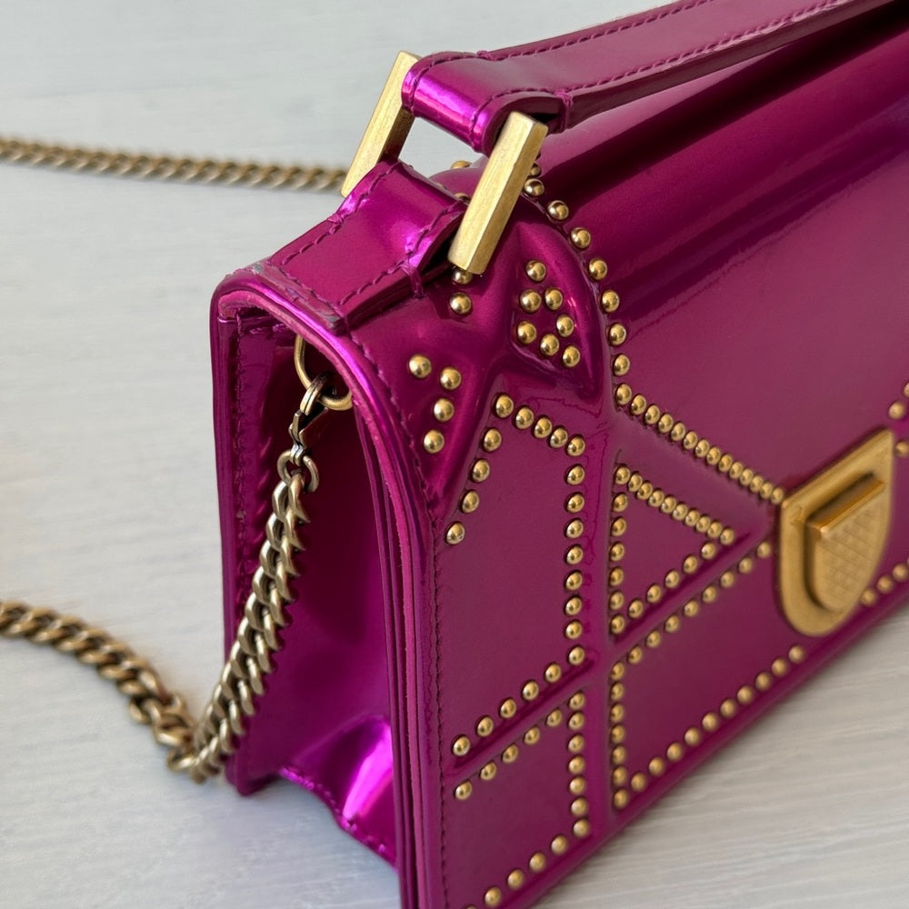 Dior Patent Studded Diorama Top Handle Bag Pink