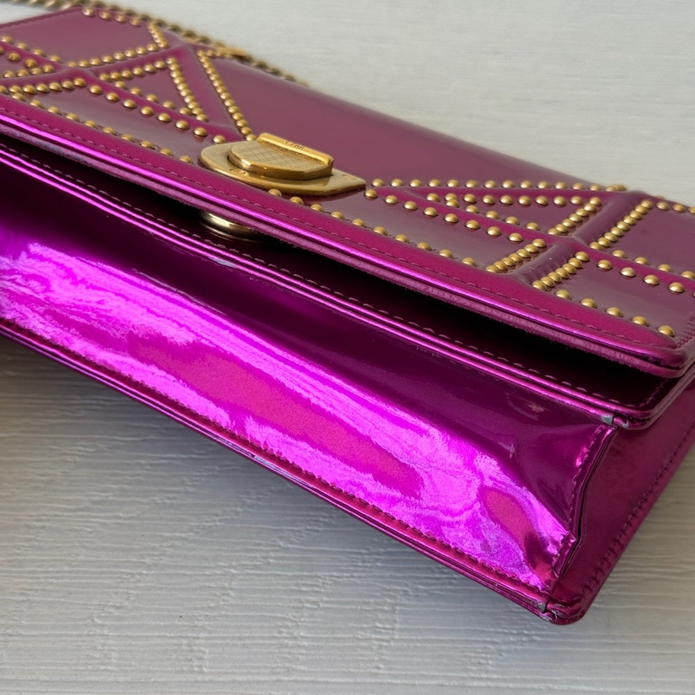 Dior Patent Studded Diorama Top Handle Bag Pink