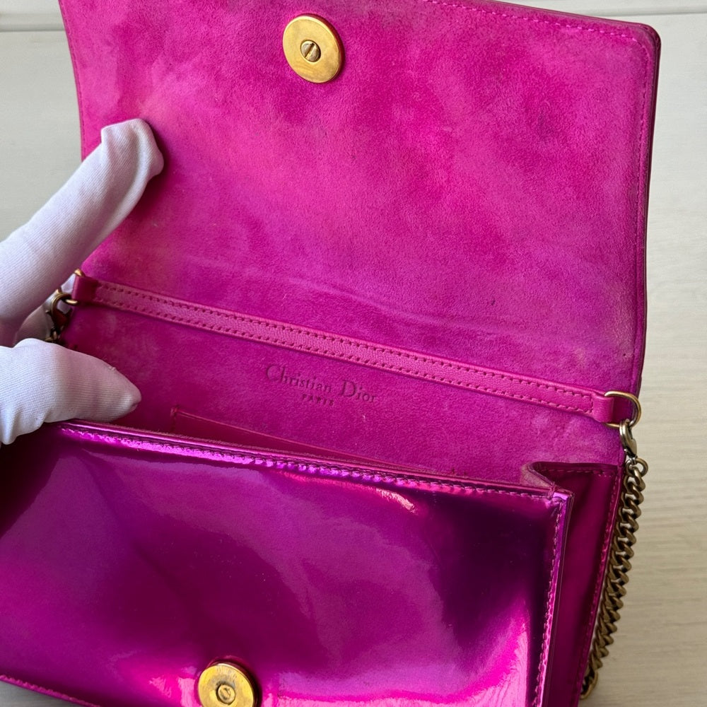 Dior Patent Studded Diorama Top Handle Bag Pink