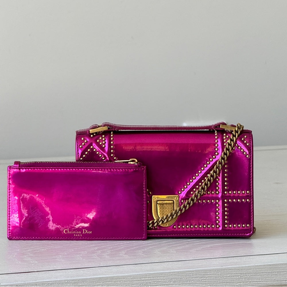 Dior Patent Studded Diorama Top Handle Bag Pink