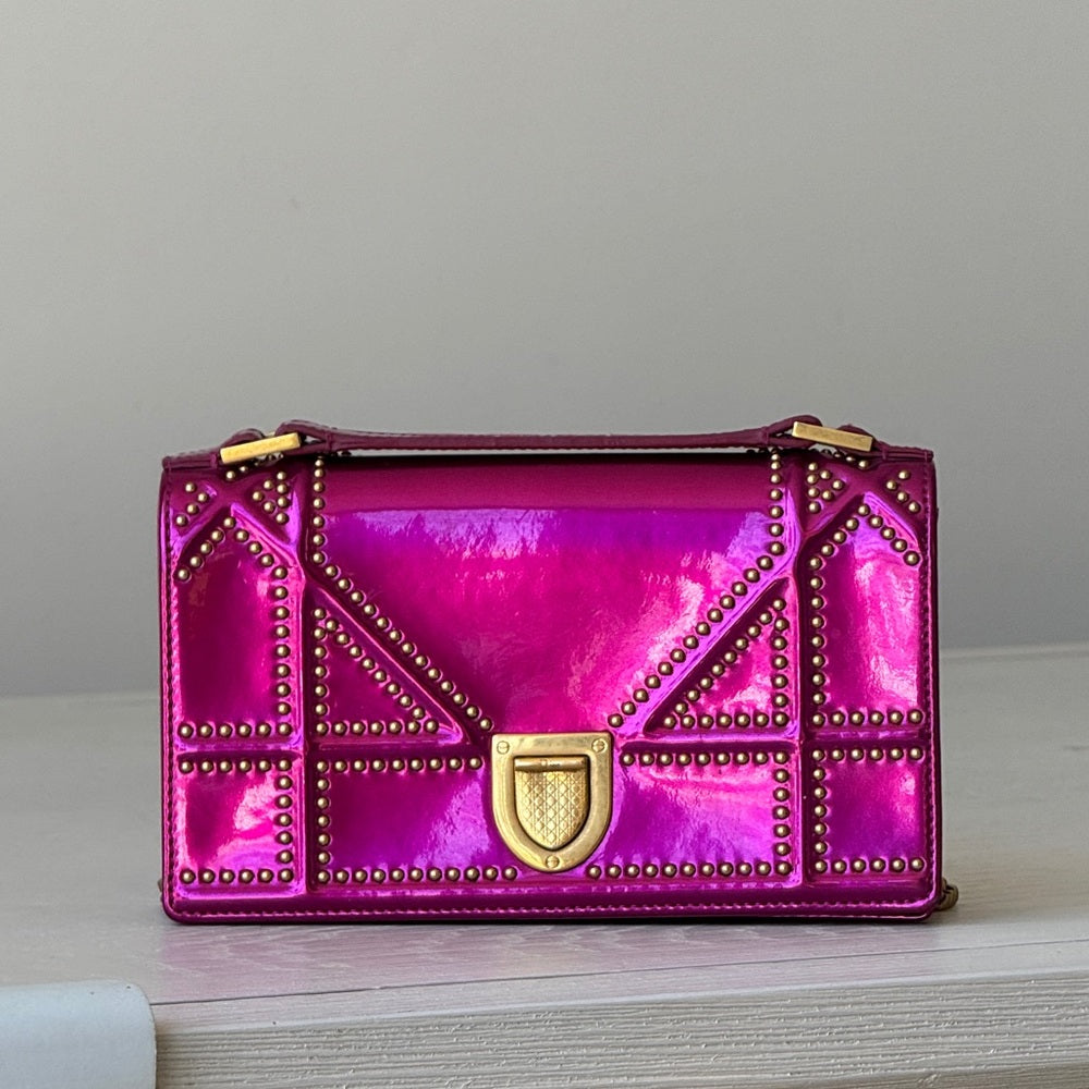 Dior Patent Studded Diorama Top Handle Bag Pink