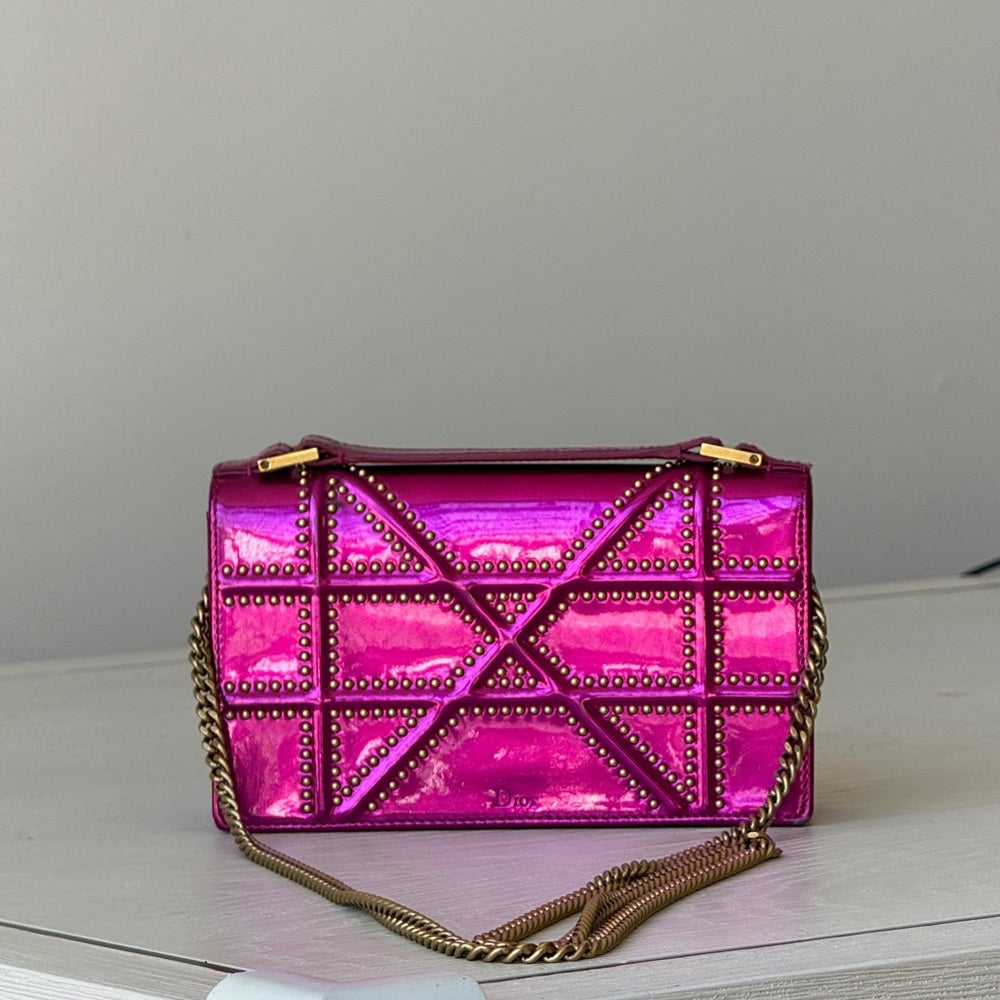 Dior Patent Studded Diorama Top Handle Bag Pink