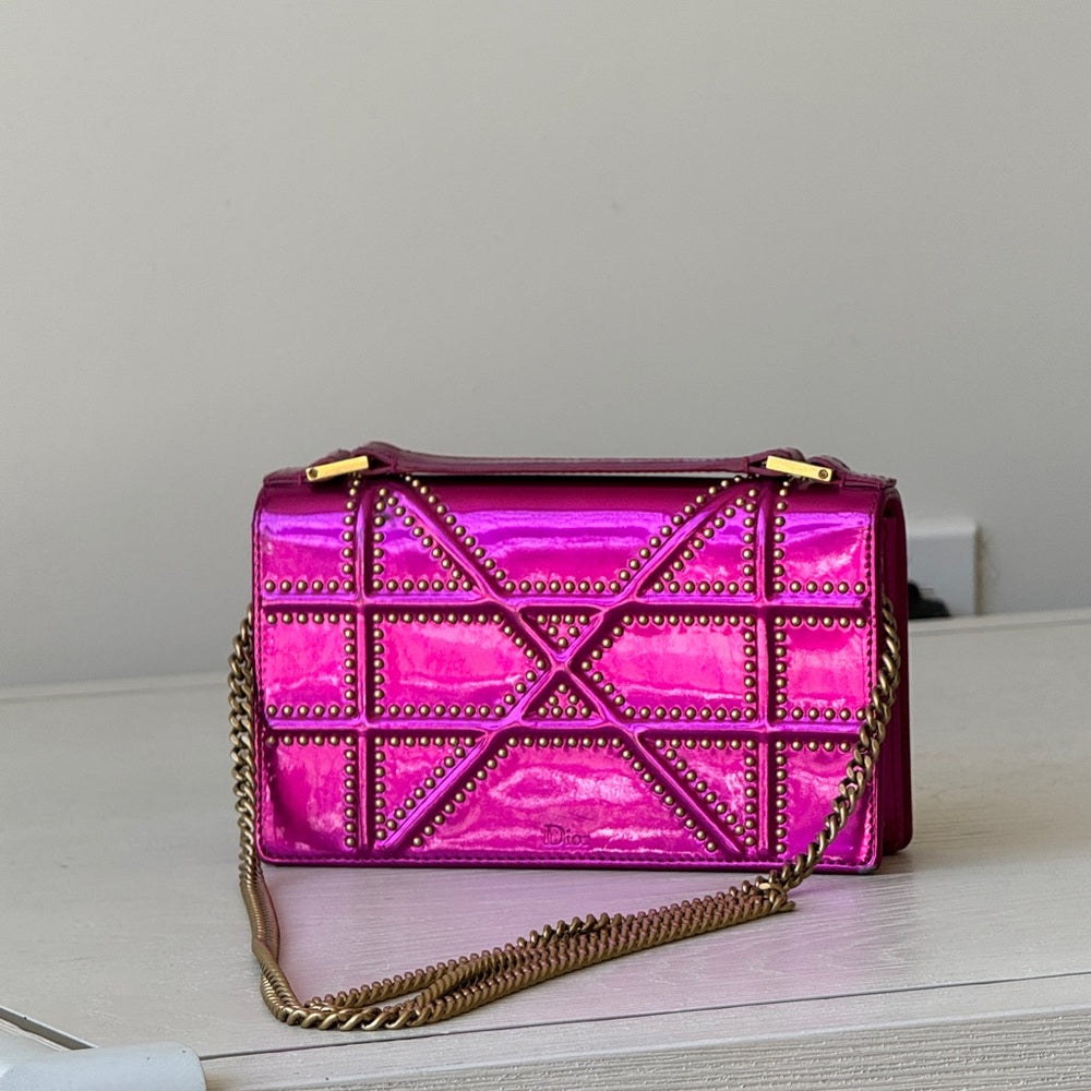 Dior Patent Studded Diorama Top Handle Bag Pink