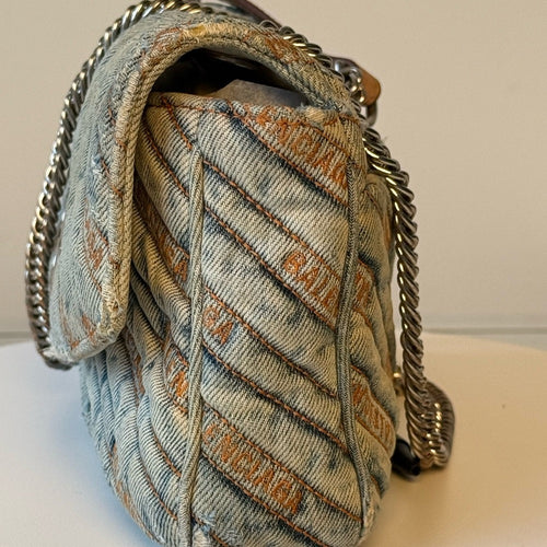 Balenciaga Destroyed Denim Jacquard Logo Matelasse BB Bag