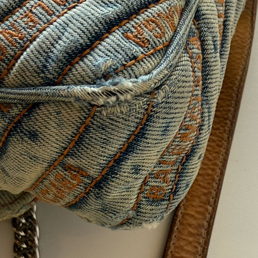 Balenciaga Destroyed Denim Jacquard Logo Matelasse BB Bag