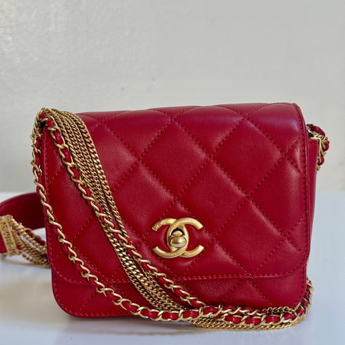 Chanel Cambon Mini Red Lambskin Flap Bag