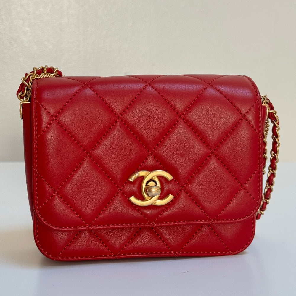 Chanel Cambon Mini Red Lambskin Flap Bag