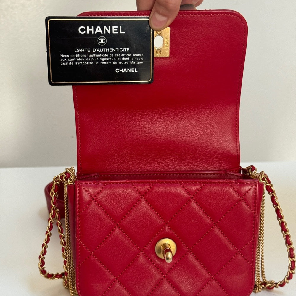 Chanel Cambon Mini Red Lambskin Flap Bag
