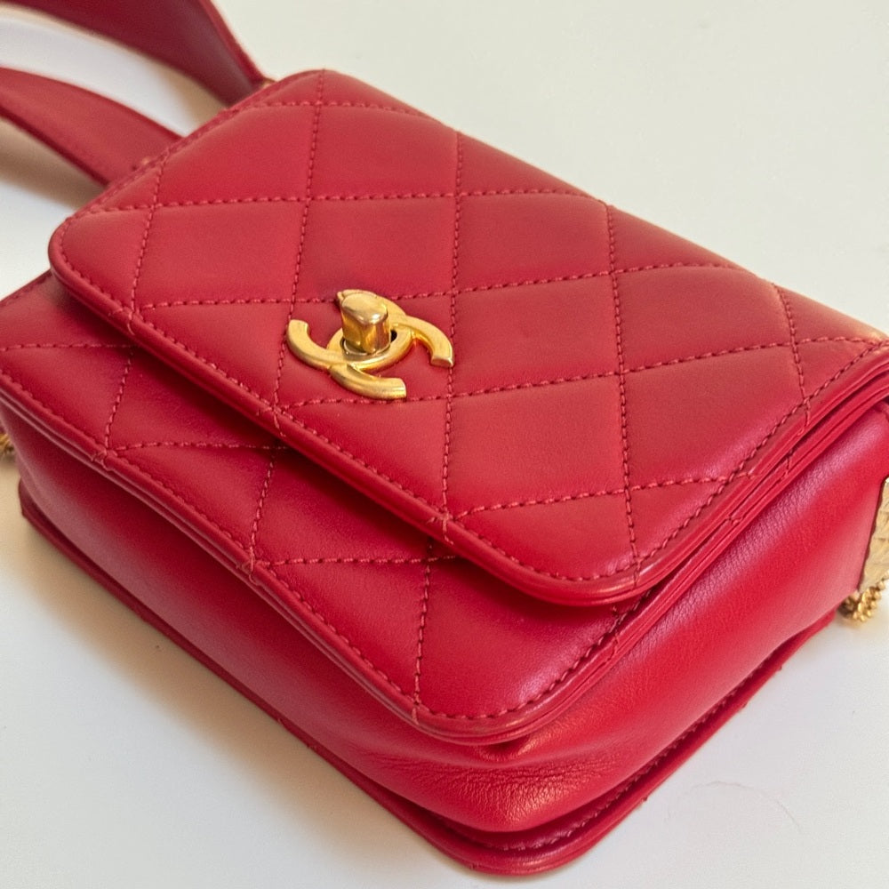 Chanel Cambon Mini Red Lambskin Flap Bag