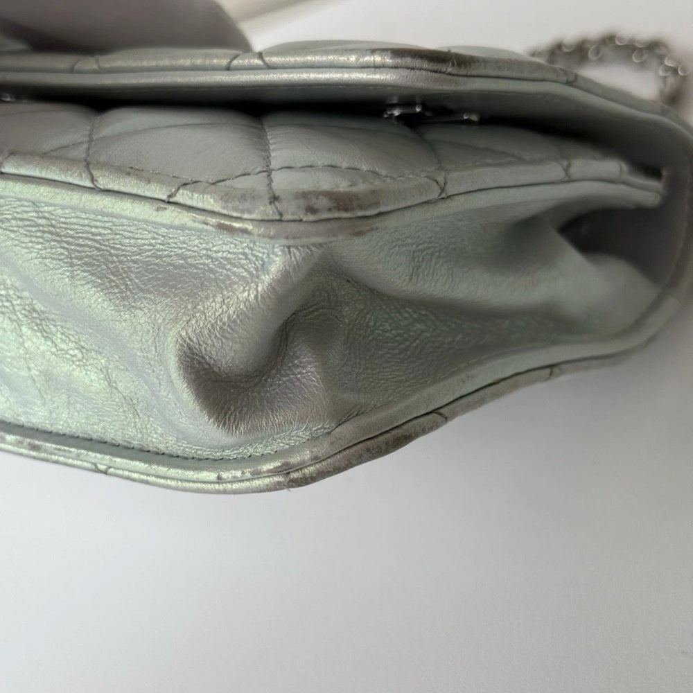 Chanel Metalic Silver Calfskin Wallet On Chain
